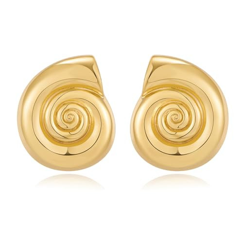 WOWORAMA Chunky Gold Conch Shell Earrings for Women Polished Gold Ocean Sea Witch Shell Earrings Boho Seashell Summer Beach Statement Earring | Amazon (US)
