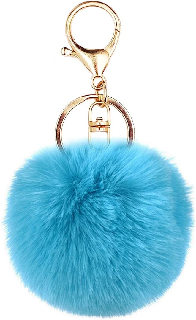 jtkdxqs Pom Pom Keychain Soft Artificial Rabbit Fur Plush Fluffy Ball Key Ring for Women | Amazon (US)