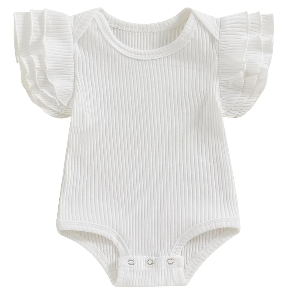 Mubineo Baby Girl Summer Clothes Basic Plain Ruffle Short Sleeve Romper Bodysuit Newborn Rib Knit... | Amazon (US)
