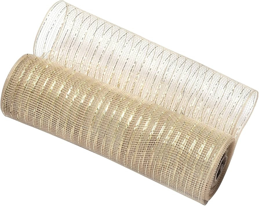 Ribest Nature Deco Mesh Ribbon with Metallic Foil, 10 inch x 30 feet, for Christmas Tree Wreaths | Amazon (US)