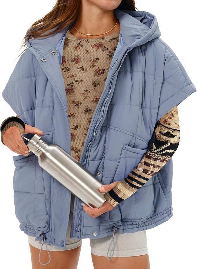 Gacaky Quilted Vest for Women Oversized Stand Collar Cap Sleeve Puffer Jacket Warm Button Zip Up ... | Amazon (US)