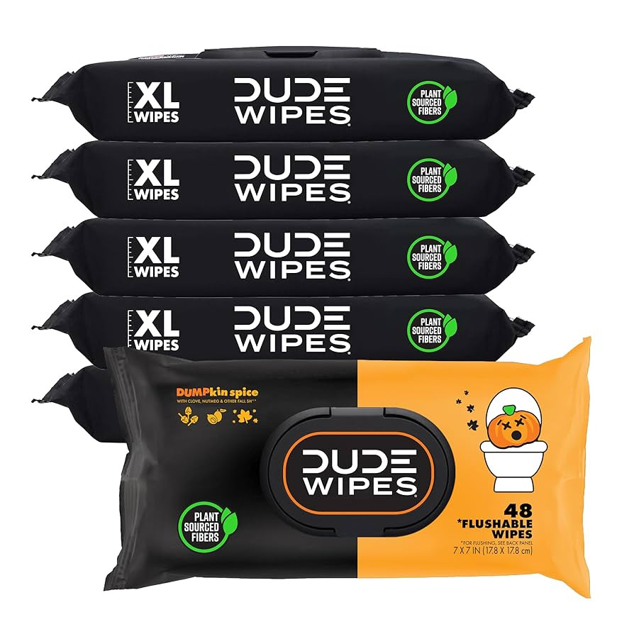 DUDE Wipes - Flushable Wipes - 6 Pack, 288 Count - DUMPkin Spice with Clove, Nutmeg, and Other Fa... | Amazon (US)