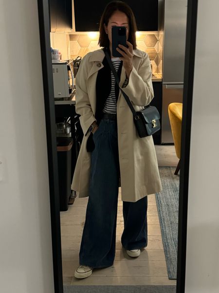 Daily Outfit
Sèzane Clyde Trench/this color sold out but two others available. I sized down two for perfect fit. 
Veronica Beard Jeans/size down 
Cinq a sept blazer/wearing size 6
Frank and Eileen Stripe Top in small
Converse High Tops 
Paris Outfit 

#LTKStyleTip #LTKSeasonal #LTKOver40
