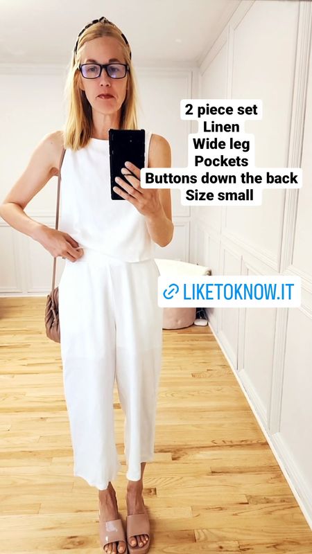 Adorable wide leg pants set, buttons down the back 
The white is so pretty, not sheer at all
Wearing a small ❤️

#LTKFind #LTKstyletip #LTKunder50