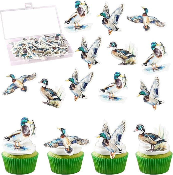60 Pack Edible Duck Hunting Cupcake Topper Mallard Duck Birthday Cupcake Picks Water Paper Farm P... | Amazon (US)