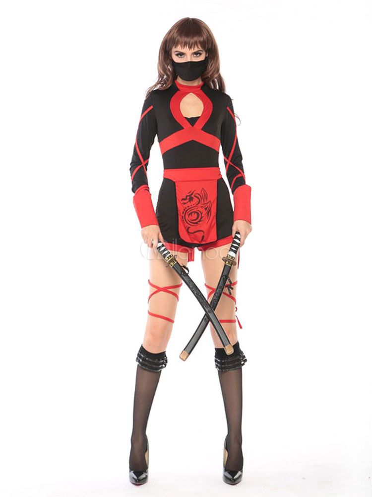 Halloween Ninja Costume Black Women Jumpsuit Outfit | Milanoo