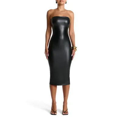 Naked Wardrobe Strapless Faux Leather Body-Con Midi Dress in Black at Nordstrom, Size Small | Nordstrom
