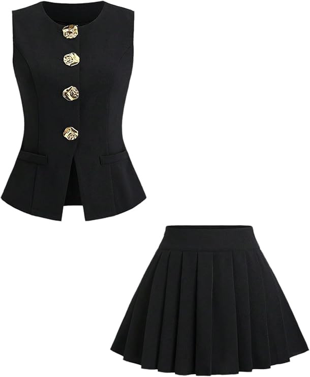 Women's 2 Piece Outfit Button Front Vest Blazer and Skirt Set Dressy Skirt Matching Set Business ... | Amazon (US)