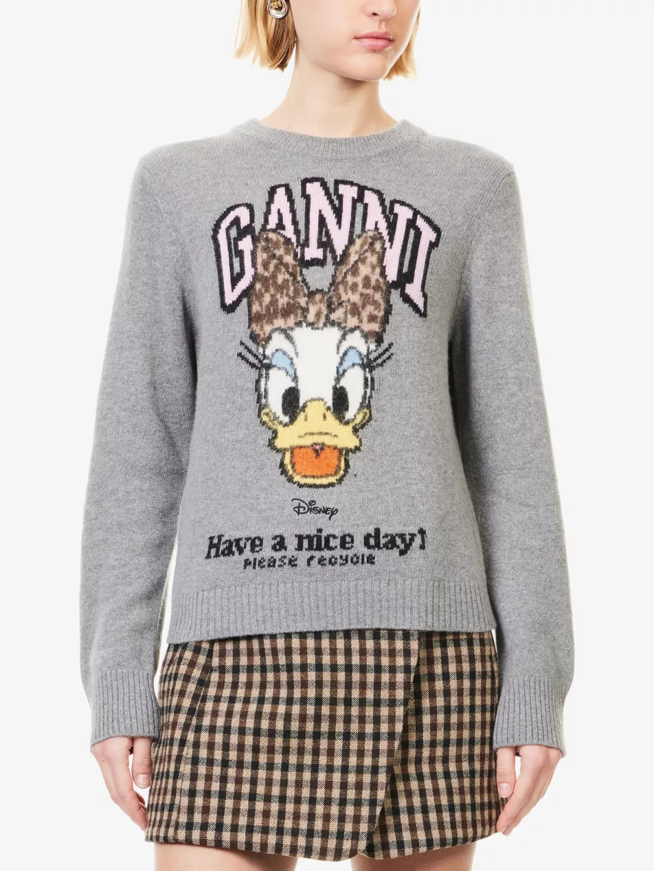 GANNI x Disney Daisy Duck Round-Neck Wool-Blend Jumper | Selfridges