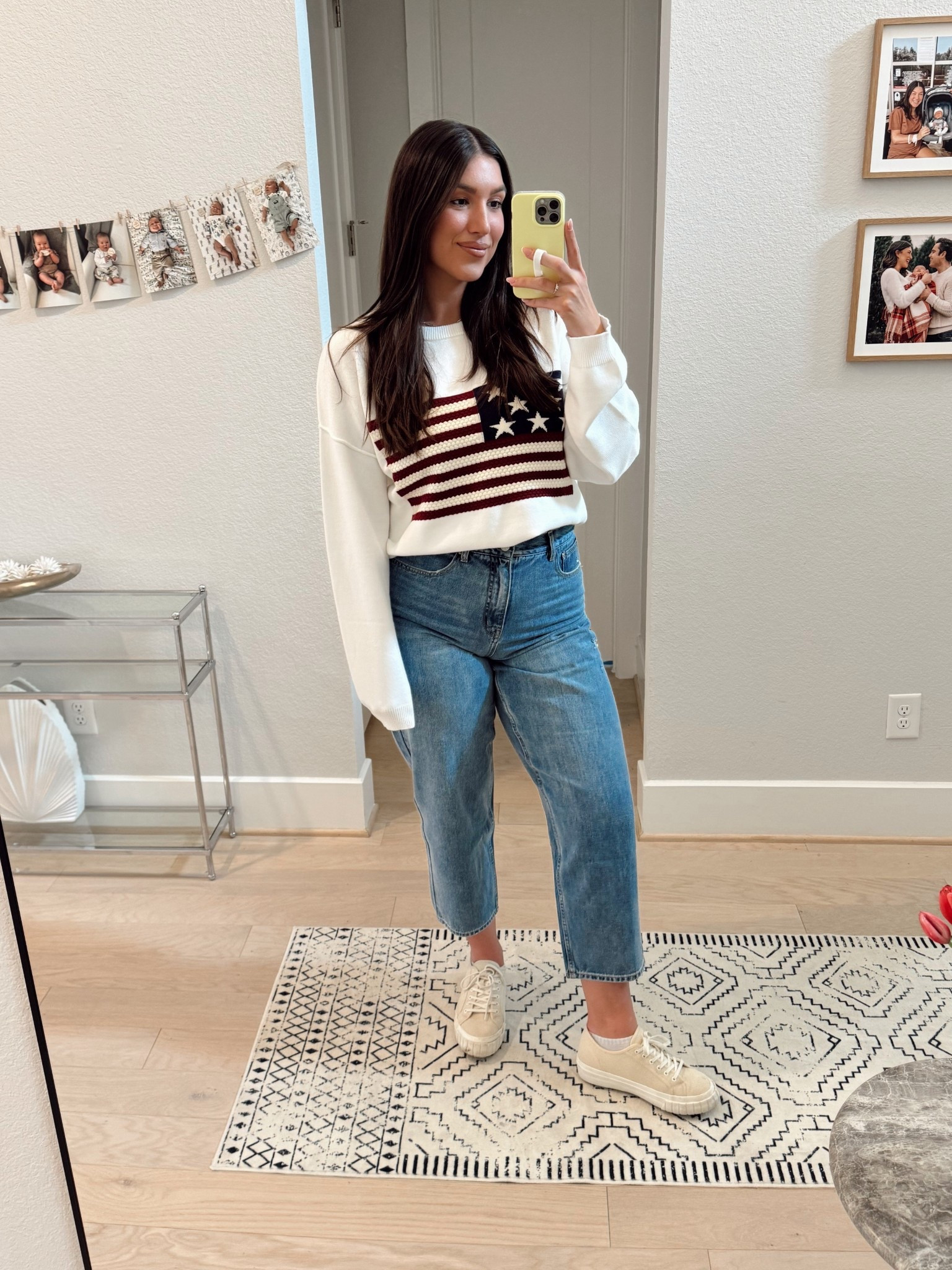 Cannot handle how much I love this 🇺🇸 sweater!😍😍😍 who else is ready for the 4th of July?!❤️🤍🩵

This sweater runs oversized!

4th of July, summer sweater, summer outfit, patriotic, midsize fashion