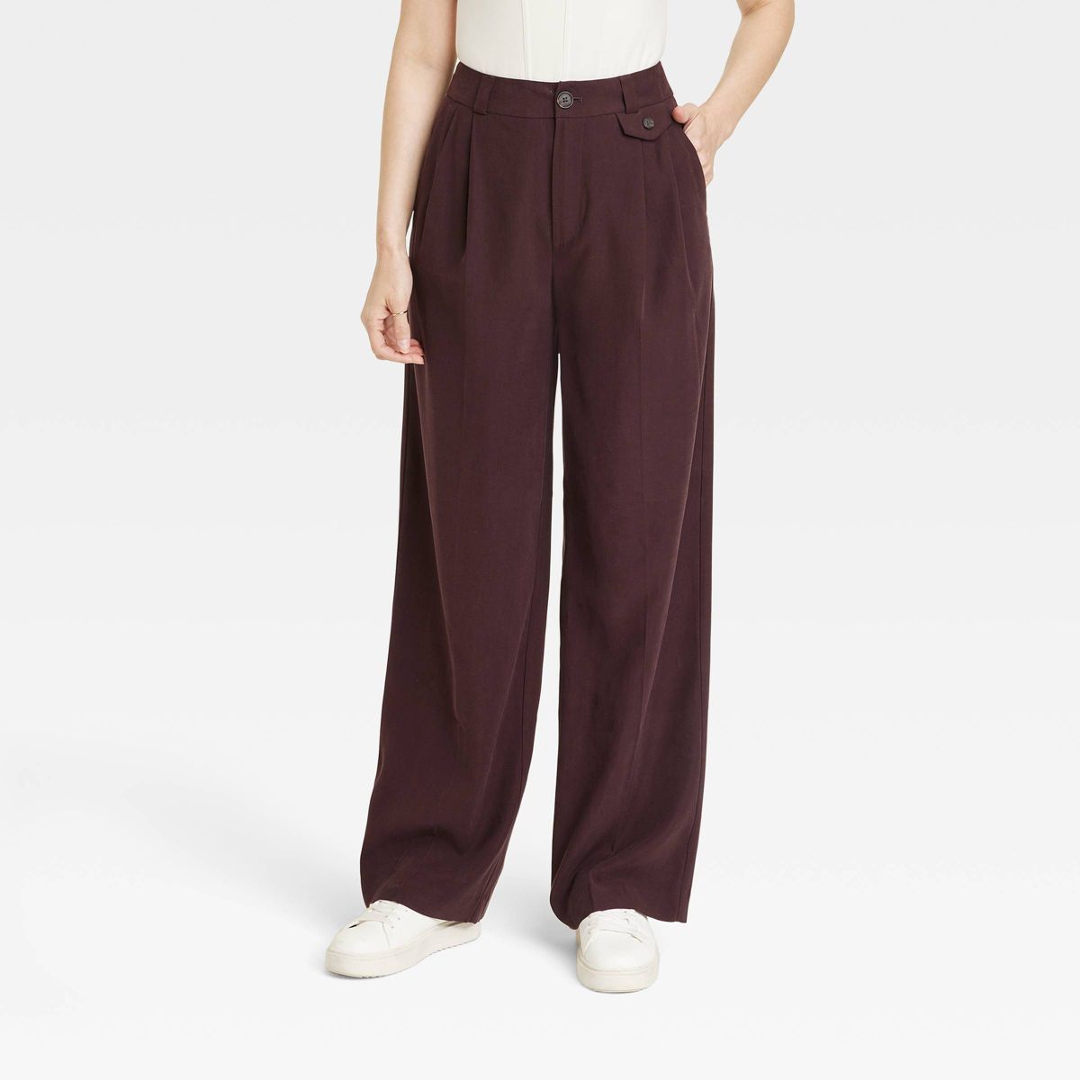 Women's High-Rise Relaxed Fit Full Length Baggy Wide Leg Trousers - A New Day™ Brown 2 | Target