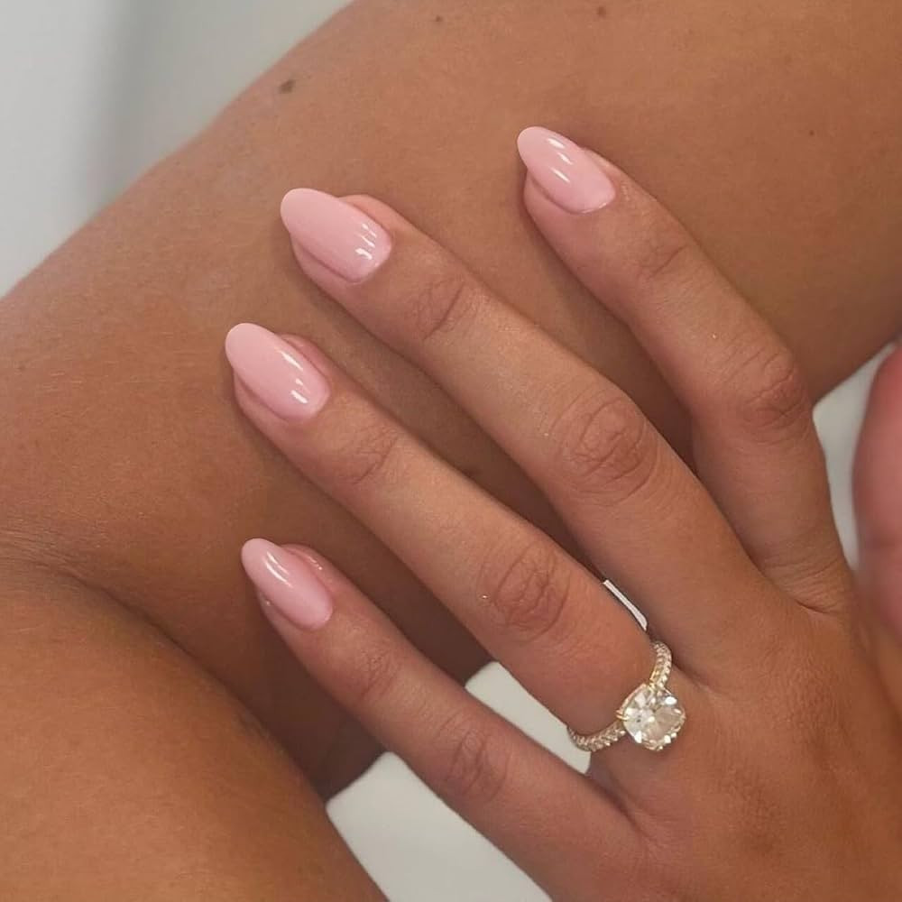 Amazon.com: KQueenest Pastel Peach Pink Press On Nails Short Oval,Natural Round Fake Nails,Thick ... | Amazon (US)