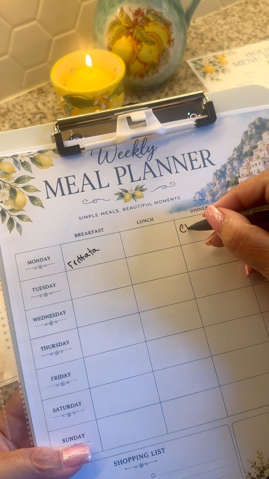 Stop printing meal planners every week. ✨🇮🇹

I designed this Amalfi-inspired reusable kitchen planning system after my trips to Italy, and it’s completely changed the way I meal plan.

✔️ Print once
✔️ Slip into a clear sleeve
✔️ Write with a wet-erase marker
✔️ Wipe clean and use it again

No more crumpled papers.
No more lost meal plans.
No more printing new pages every week.

This 14-page printable bundle includes a weekly meal planner, grocery list, pantry inventory, refrigerator inventory, freezer inventory, holiday planners, recipe pages, and more.

I’ve also linked everything I use:
✨ The printable planner
✨ The clipboard
✨ The clear sleeves
✨ The wet-erase markers

Comment SHOP and I’ll send you the link!

#KitchenOrganization #MealPlanning #PrintablePlanner #LTKHome #ItalianInspired

#LTKstorytime #LTKmorningroutine #LTKmomlife