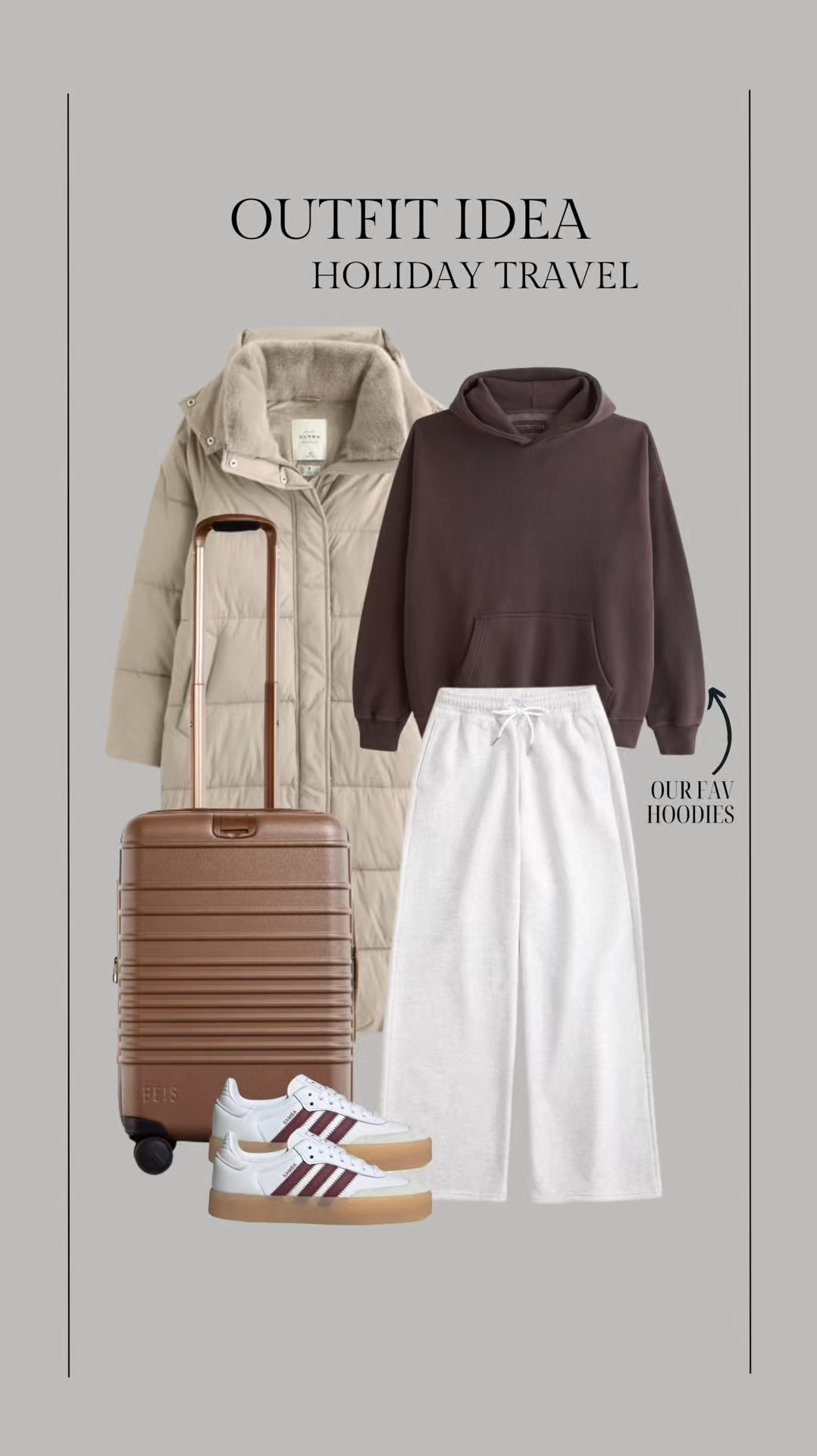 Holiday travel outfit idea 🤎

Airplane outfit, travel outfit, airport outfit, roadtrip outfit, Beis suitcase, Abercrombie sale, Abercrombie sweats, Abercrombie coat, grey sweatpants, cozy hoodie, puffer coat, adidas, Christine Andrew 

#LTKWatchNow #LTKHoliday #LTKTravel