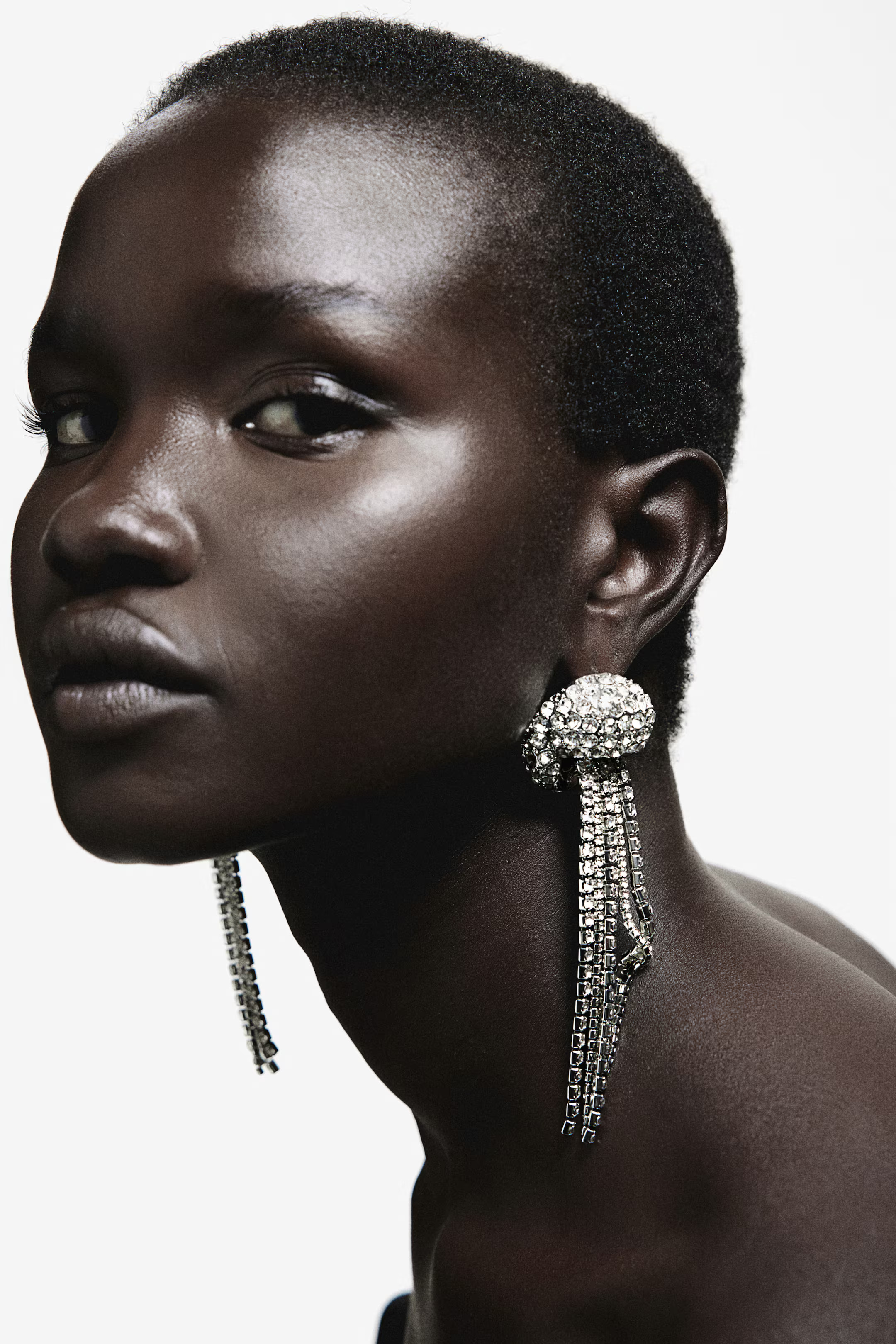 Long rhinestone earrings - Silver-coloured - Ladies | H&M GB | H&M (UK, MY, IN, SG, PH, TW, HK)