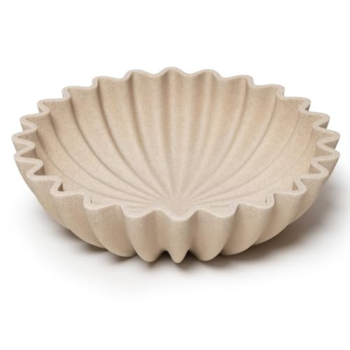 Large Decorative fruit bowl for Home Decor Modern Handicraft Key Bowl for Entryway Table Ruffle Centerpiece Stylish Purse Bowl for Kitchen Counter Coffee Table(Artificial Stone Beige) | Amazon (US)
