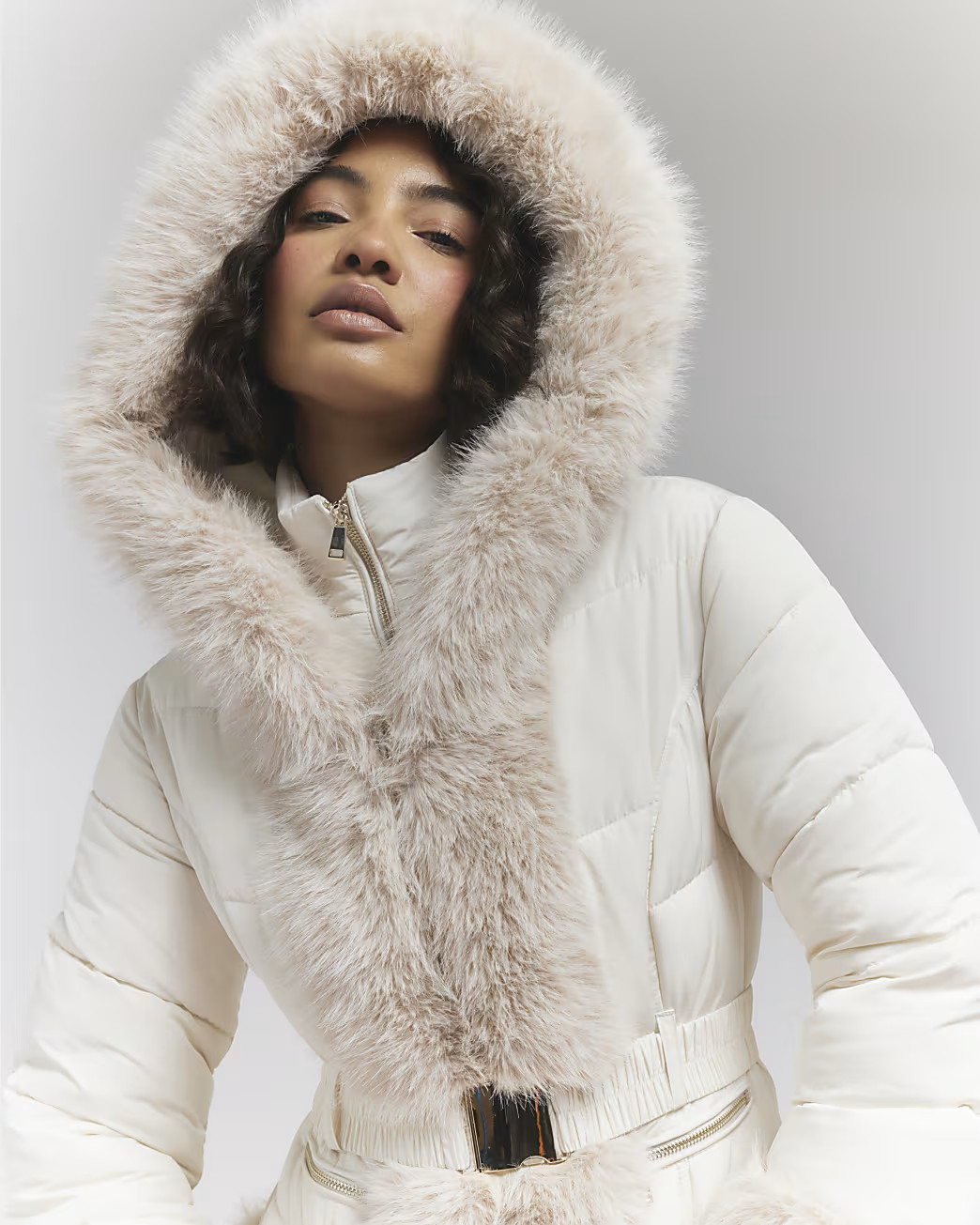 Cream Faux Fur Padded Jacket | River Island (UK & IE)