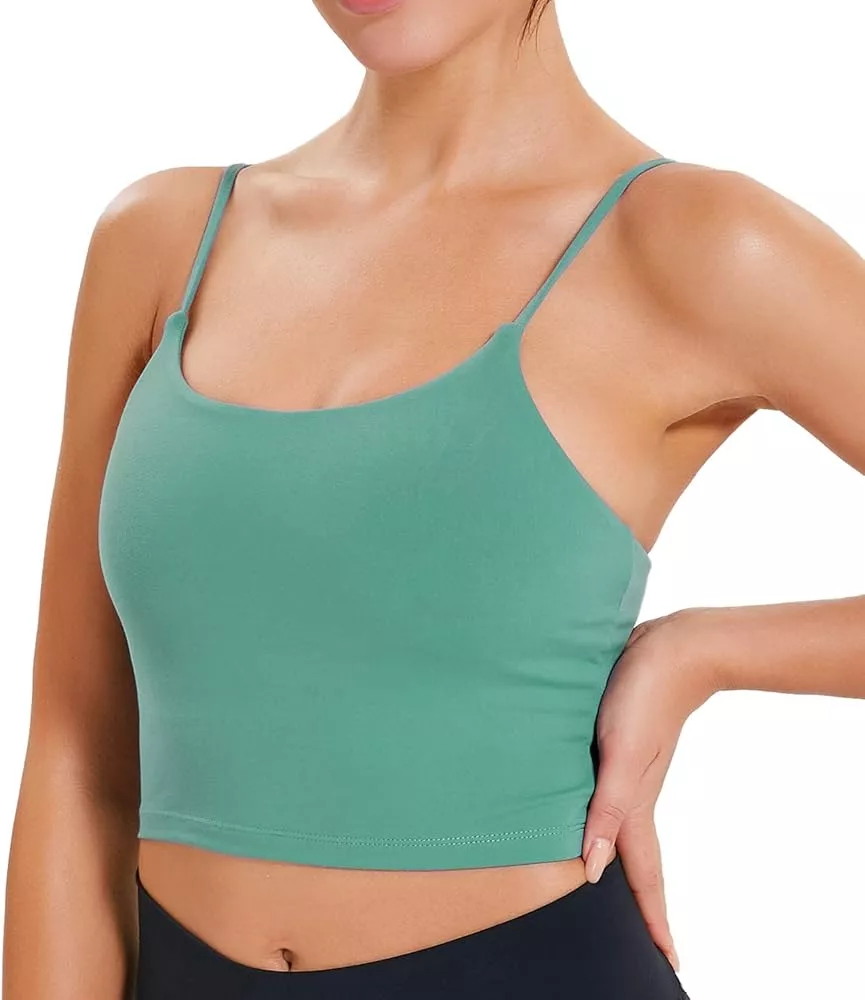 Lavento Silky Olive Green Racerback Sports Bra Crop Top - Large