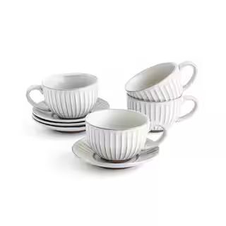 13.8 oz. Gray/Cream Stoneware Cup and Saucer (Set of 4) | The Home Depot