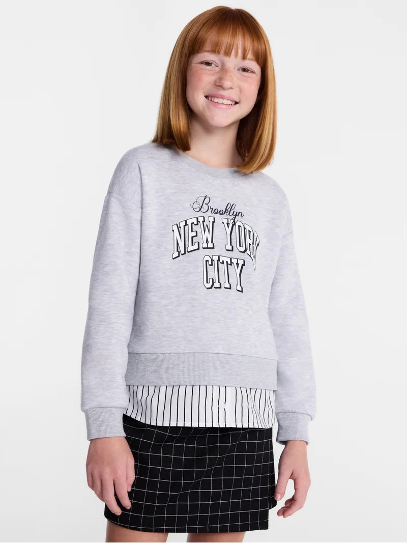 Wonder Nation Girls Double Top with Long Sleeves, Sizes 4-18 & Plus | Walmart (US)
