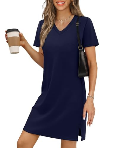 RUMIA Summer Dresses for Women 2026 V-Neck Casual Sundresses T-Shirt Dress | Amazon (US)