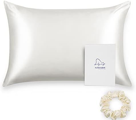 ALASKA BEAR Silk Pillowcase for Hair and Skin Scrunchie Set, Queen (1 Pack, Natural White) | Amazon (US)