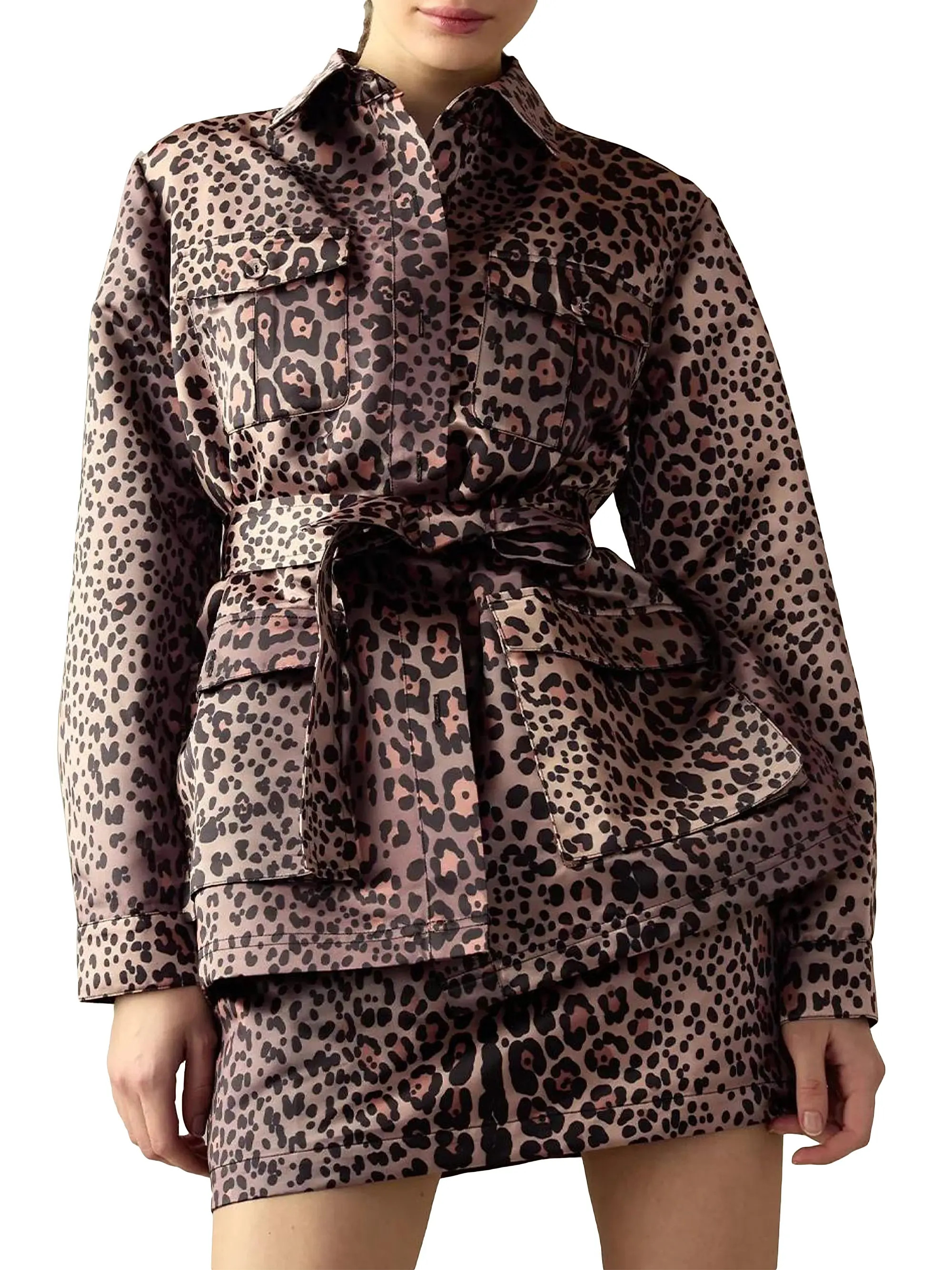 Cynthia Rowley Leopard Satin Belted Utility Jacket | Saks Fifth Avenue | Saks Fifth Avenue