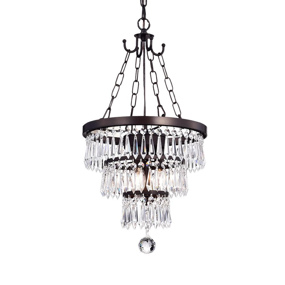 Warehouse of Tiffany Michana 3-Light Bronze Chandelier with Crystal Shade | Home Depot