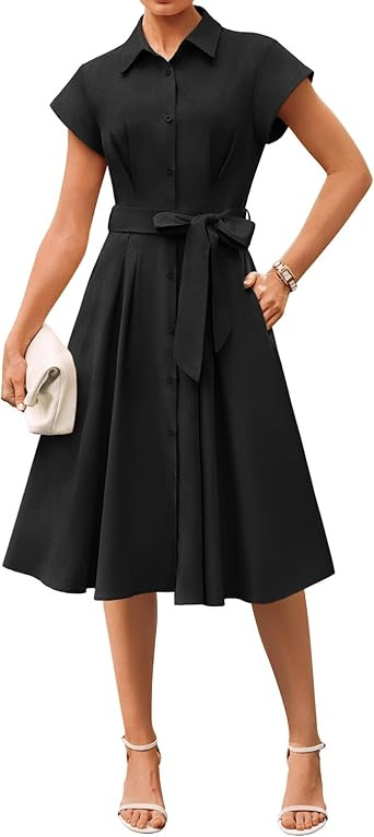 GRACE KARIN Womens Short Sleeve Shirt Dresses 2026 Summer Midi Button Down Dress Work Business Ca... | Amazon (US)