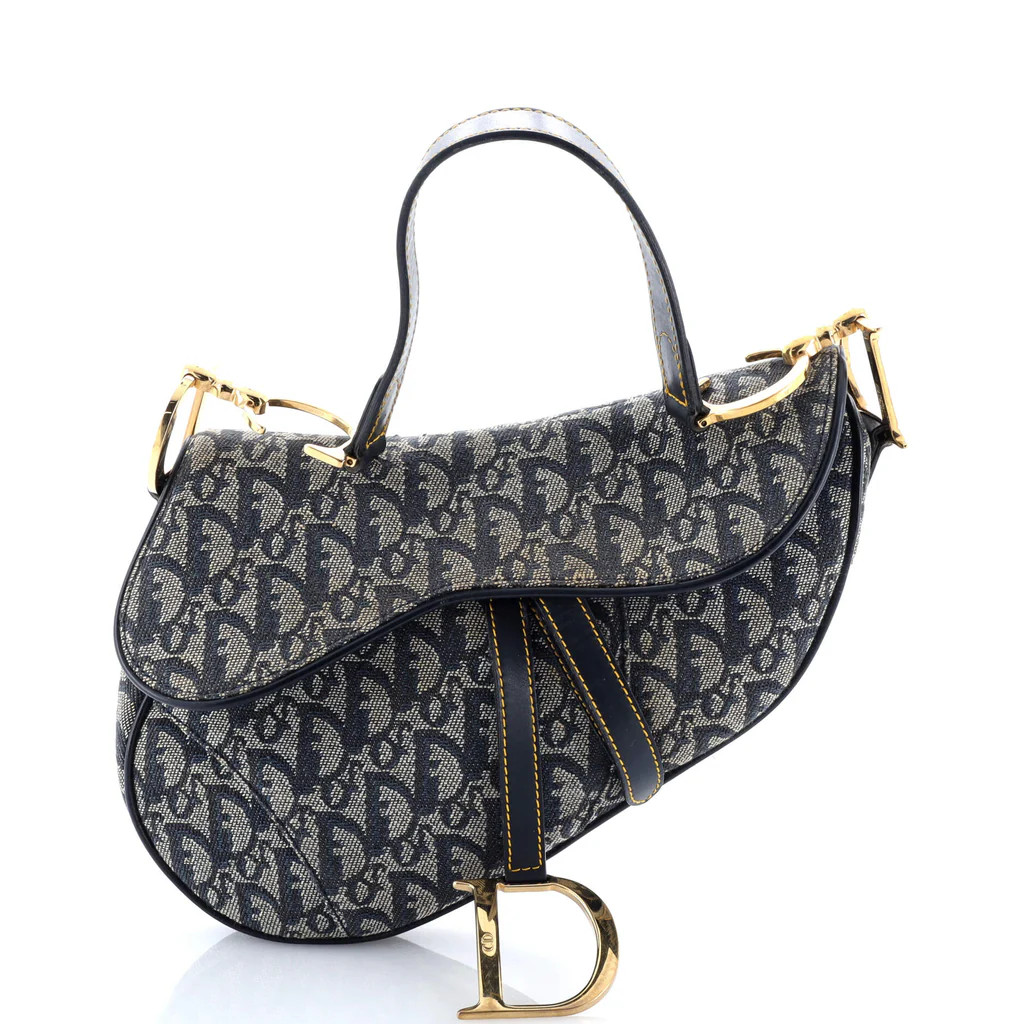 Christian Dior Vintage Saddle Bag Diorissimo Canvas Medium Blue 3433044 | Rebag