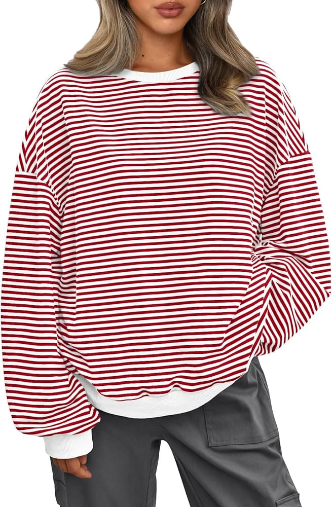AUTOMET Oversized Sweatshirt for Women 2024 Fall Crewneck Striped Long Sleeve Shirts Preppy Top Y... | Amazon (US)