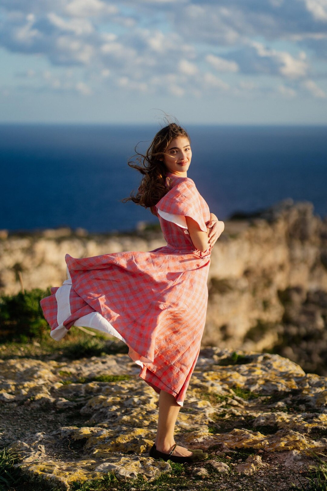 GINGHAM WRAP DRESS | Pink Plaid Spring Style Dress, Mother of the Groom Dress, Linen Clothing, We... | Etsy (US)