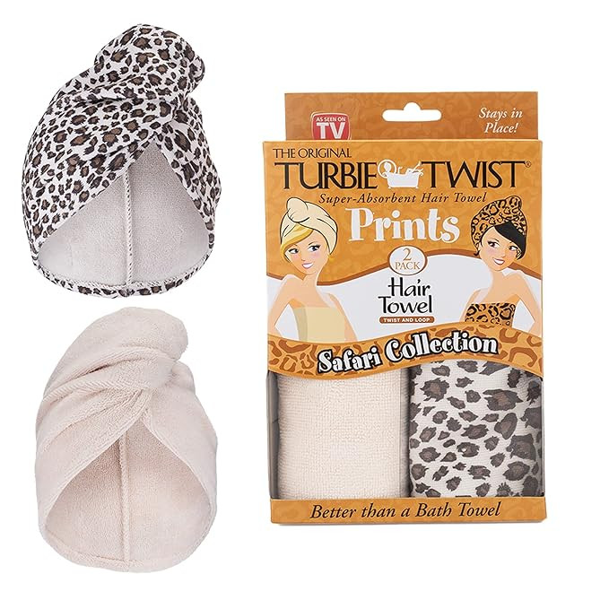 Turbie Twist Microfiber Hair Towel Animal Print 2 Pack (Tan-Leopard) | Amazon (US)