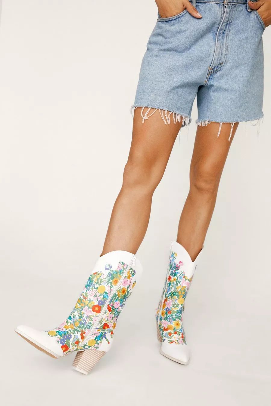 Contrast Floral Print Western Boots | Nasty Gal (US)