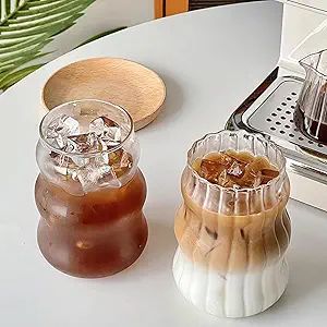 2 Pcs Ribbed Glass Cups, 18 Oz Vintage Drinking Glassware with Wave Shape Design, Bubble Cups for... | Amazon (US)