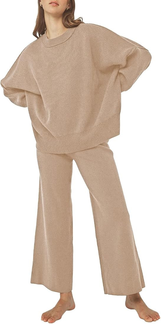 Pink Queen Women's 2 Piece Outfits Sweater Sets Knit Pullover Tops And Wide Leg Pants Loose Track... | Amazon (US)