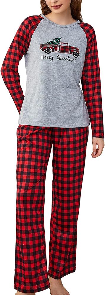 Laqeyko Women Christmas Pajamas Pjs Set Cute Xmas Plaid Pants Grinch Adult Sleepwear Nightwear | Amazon (US)