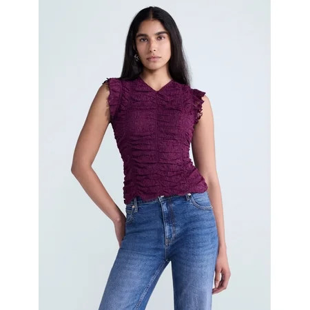 Scoop Women’s Shirred Lace Top, Sizes XS-XXL | Walmart (US)