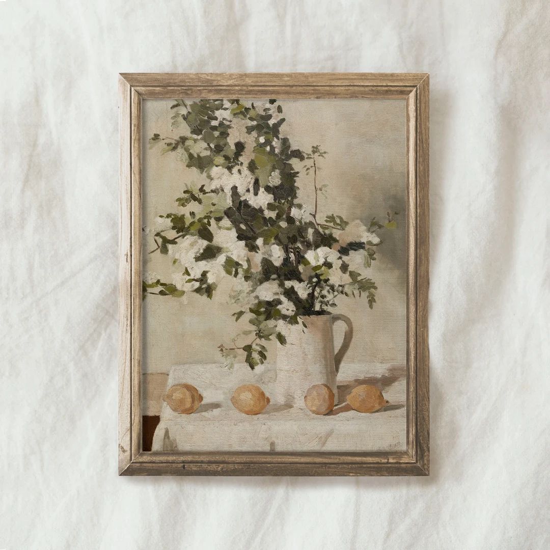 Neutral Still Life Oil Painting / White Flower Vase Art Print / Vintage Farmhouse Kitchen Art PRI... | Etsy (CAD)