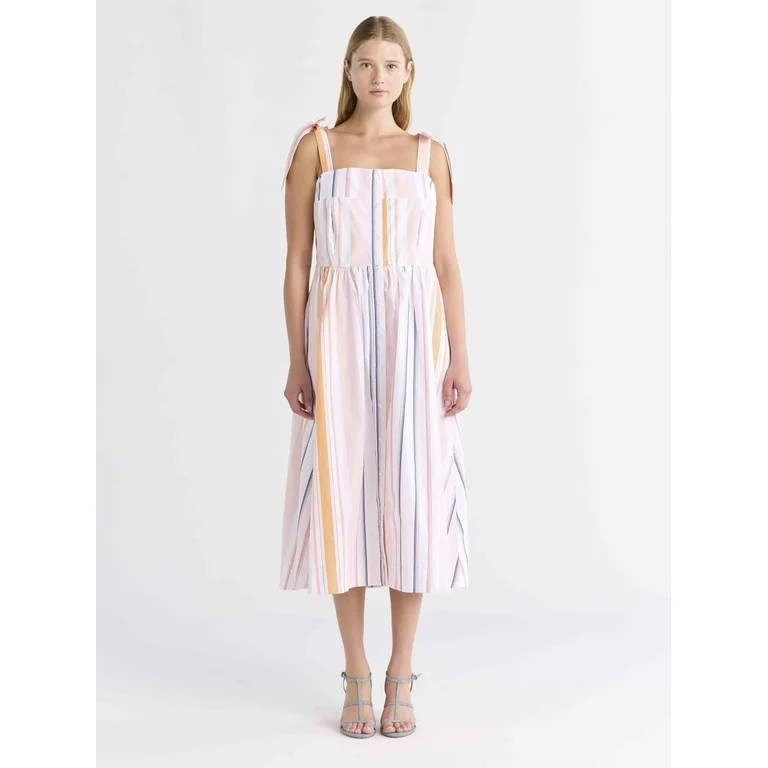 Free Assembly Women's and Women's Plus Sleeveless Cotton Midi Dress with Tie Shoulders, XS-4X | Walmart (US)