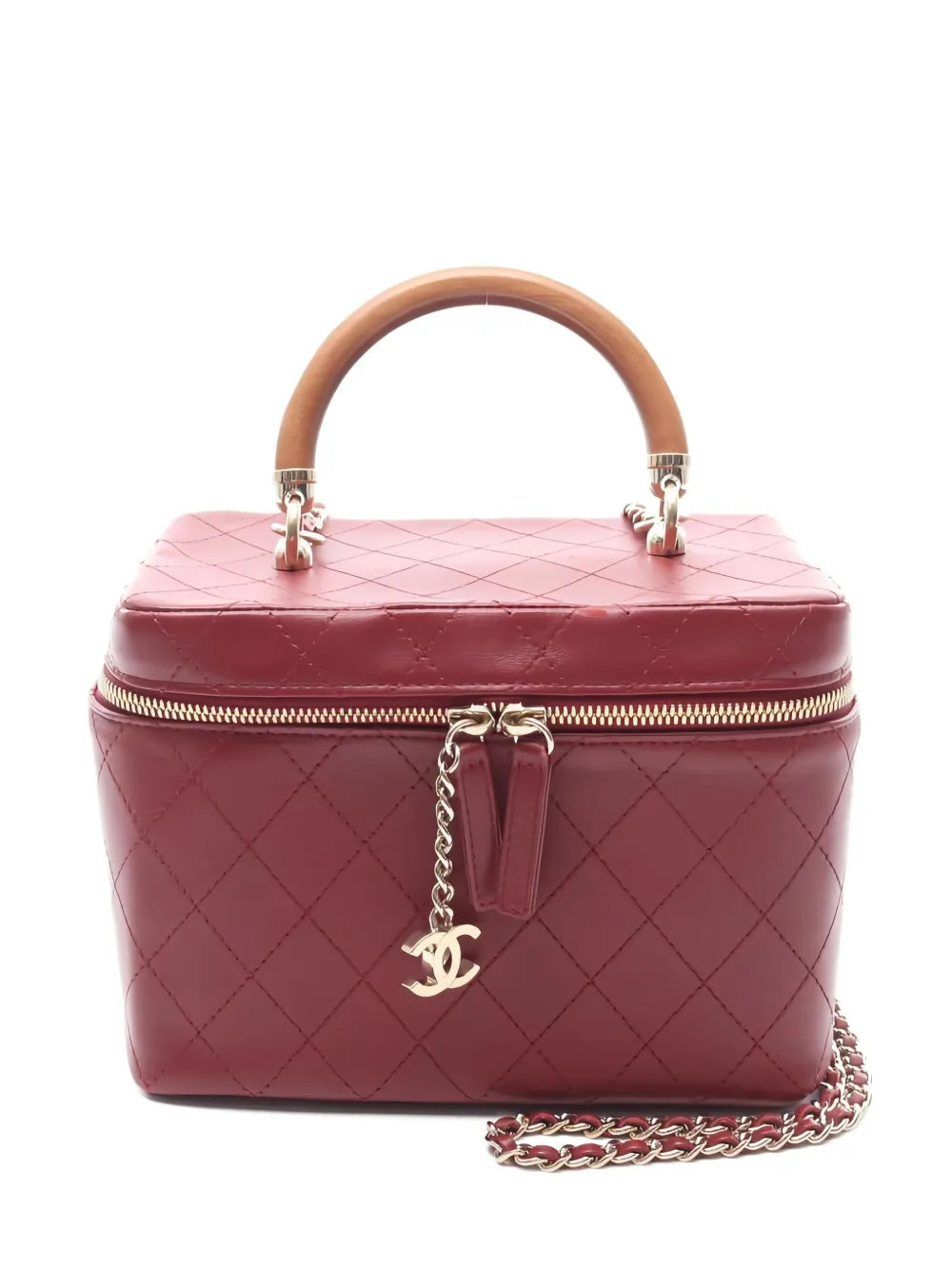 CHANEL Pre-Owned diamond-quilted two-way vanity bag - Red | Farfetch Global