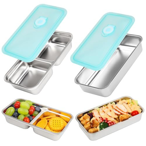 Stainless Steel Snack Containers, 2 Pack Grab and Go Snack Containers Reusable, Single and Double Compartment Food Storage Containers with Lids, Lunch Box Containers for Travel, Camping and Daily Use | Amazon (US)