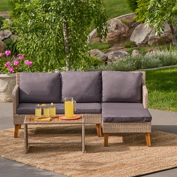 Arnerich Wicker L Shape Sectional with Table - 3 Person Seating | Wayfair North America