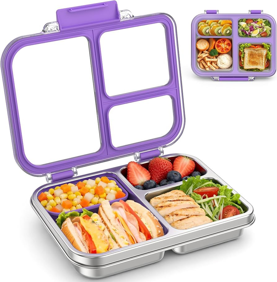 BABHAMNESS Stainless Steel Bento Lunch Box for Kids Adults, 3 Compartments Metal Bento Box with T... | Amazon (US)