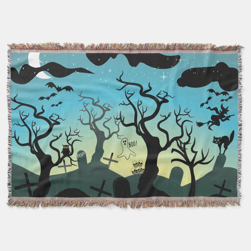 Graveyard black, aqua, yellow Halloween | Zazzle