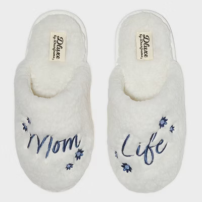 dluxe by dearfoams Women's Mom Life Slide Slippers - Cream S: Floral Pattern, Cushioned Insole, Machine Washable | Target