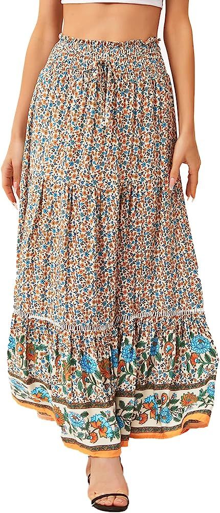 American Trends Womens Boho Skirt for Women Floral A Line Midi Skirt Ruffle High Waist Swing Maxi... | Amazon (US)