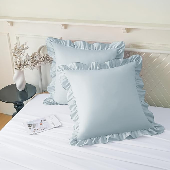 KKJIAF Ruffle Pillow Cases 22x22 Inches, Dusty Blue Square Ruffled Pillow Covers Set of 2, Microf... | Amazon (US)