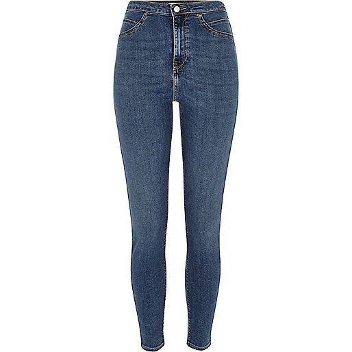 Mid wash blue high rise Molly jeggings | River Island (US)