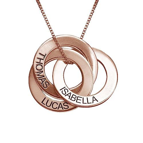 MyNameNecklace Personalized Russian Ring Engraved Name Necklace - Personalized 3 Circles Disc Jew... | Amazon (US)